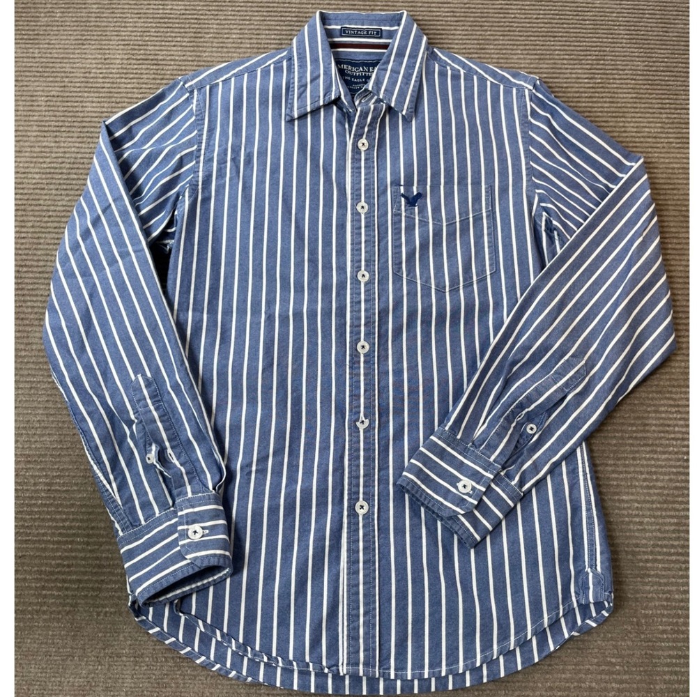 American Eagle Outfitters Mens XS Blue White Striped The‎ Eagle Oxford Shirt